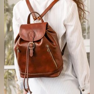 Firenze Vera Pelle made in Italy Chestnut  Leather Backpack in like new .